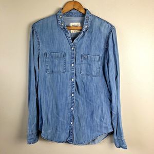 Abercrombie & Fitch Button Down Shirt Womens M Chambray Lyocell Jewel Collar